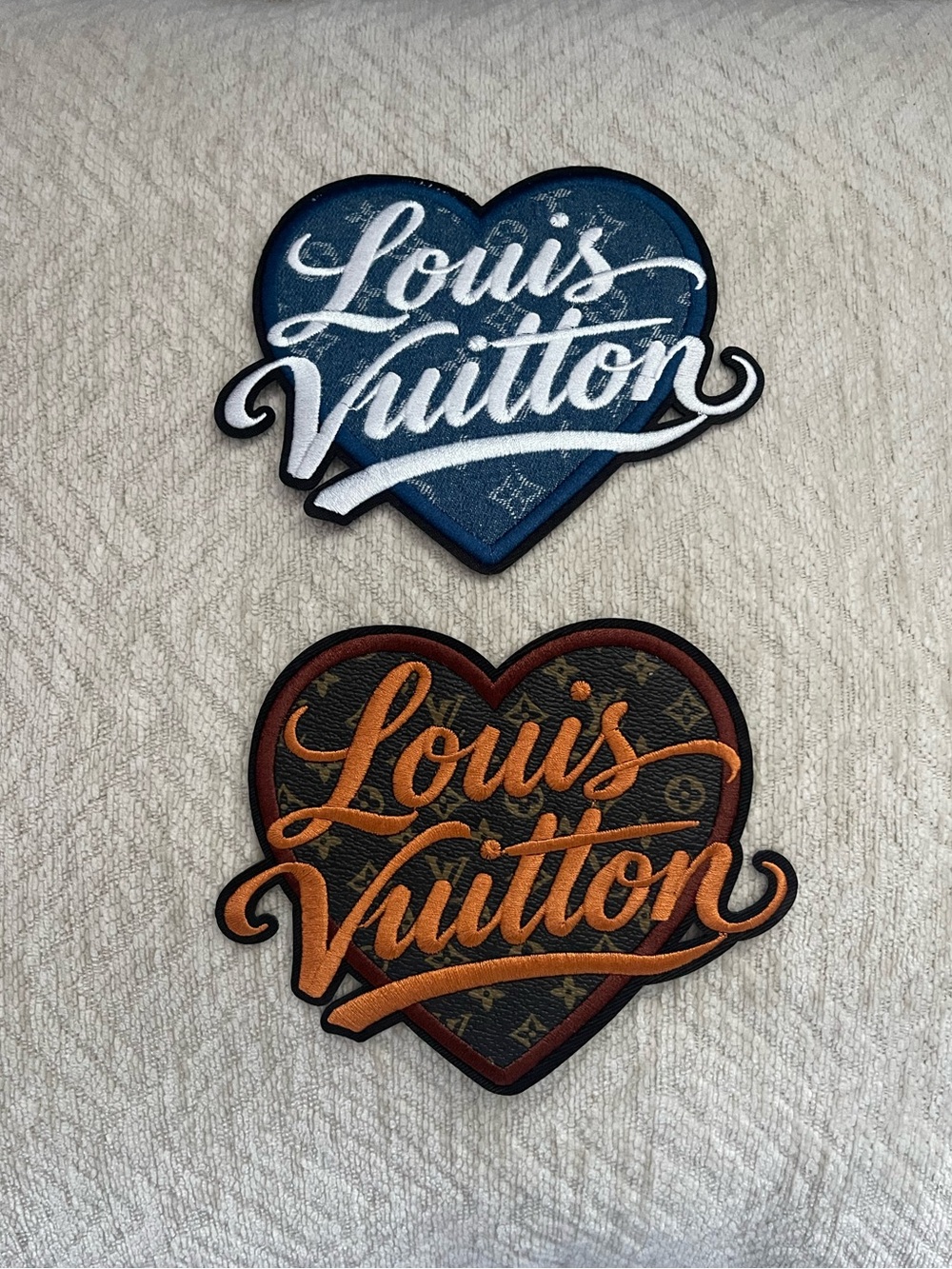 LV Heart Iron on Patches Medium Size  in Blue and Brown Monogram